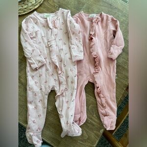 Rabbit + Bear set of 2 Charming Pink and Floral Kids Footies size 6/9 months